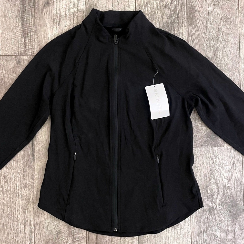 Athleta Salutation Jacket Black Full Zip Athletic Yoga Mock Neck Large NWT - Picture 2 of 9